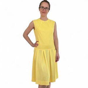 60s Vintage Carol Brent Yellow Sleeveless Pleated Dress S
